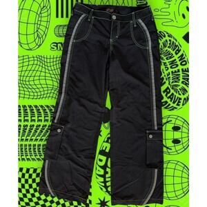 Vtg Raver Pants Kik Girl Phat Black Neon Green Skater Goth Cargo Kikgirl Kikwear